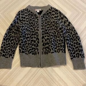 Crewcuts Girls Leopard Grey & Black Zipper Sweater